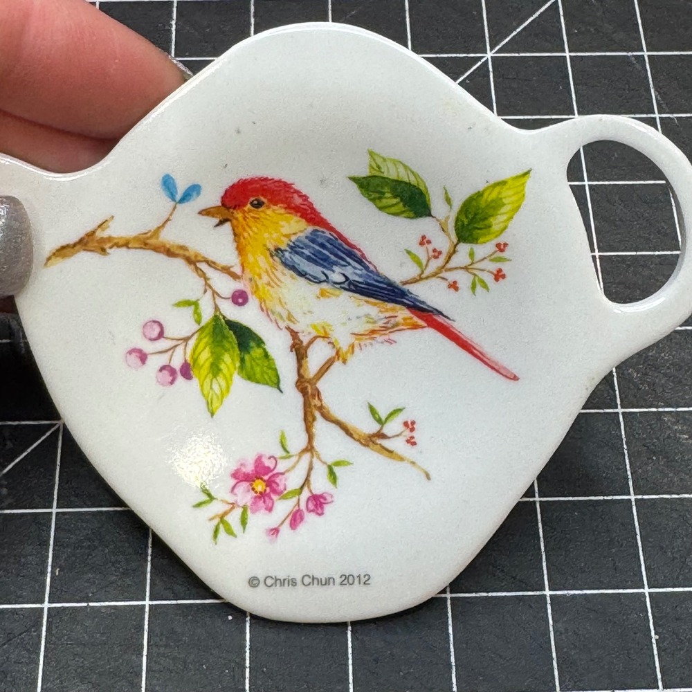 Ashdene Chris Chun Bird Melamine Tea Bag Tidy Set of 2 Teapot Shaped Rests 2012